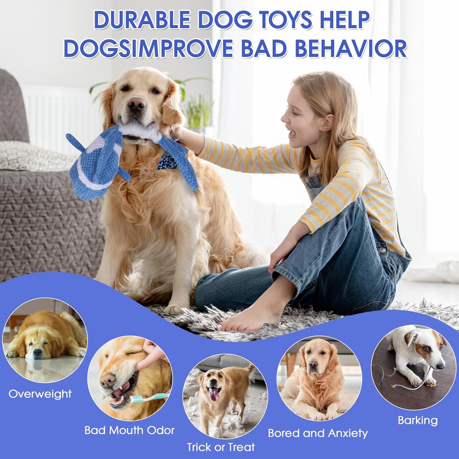 Interactive Fish Shape Dog Chew Toy Set, Durable Plush Rope Tug Toys for Small & Medium Dogs, Squeaky Training Pet Toy