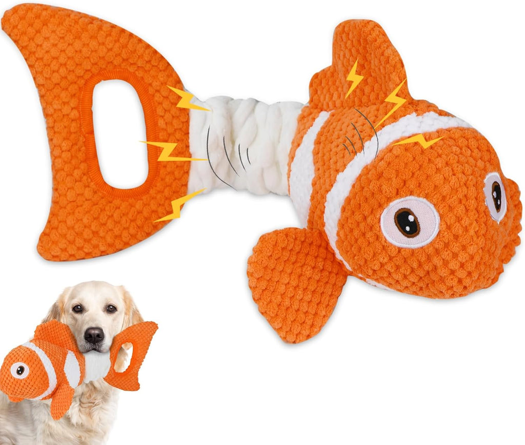 Interactive Fish Shape Dog Chew Toy Set, Durable Plush Rope Tug Toys for Small & Medium Dogs, Squeaky Training Pet Toy
