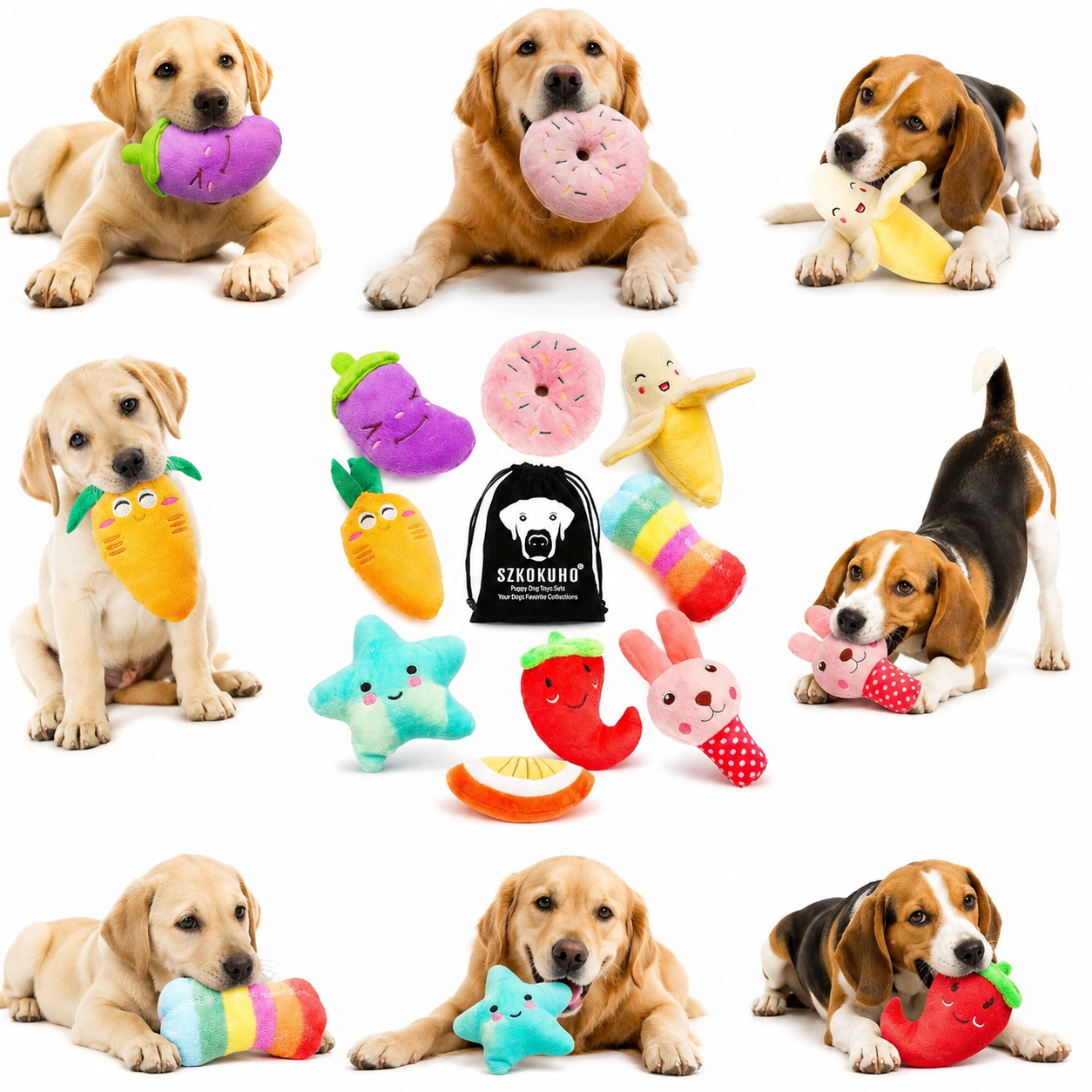 Interactive Plush Dog Toy Set, Squeaky Pet Chew Toys for Small & Medium Dogs, Multi-Shape Puppy Play Pack