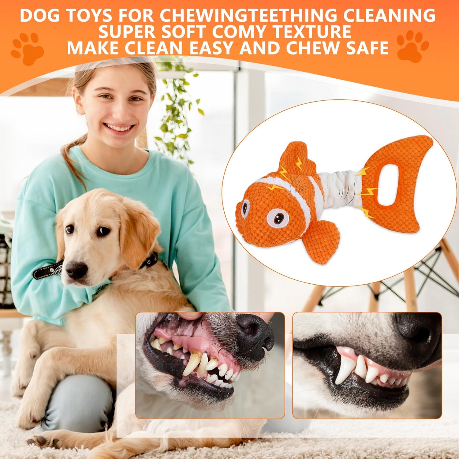 Interactive Fish Shape Dog Chew Toy Set, Durable Plush Rope Tug Toys for Small & Medium Dogs, Squeaky Training Pet Toy