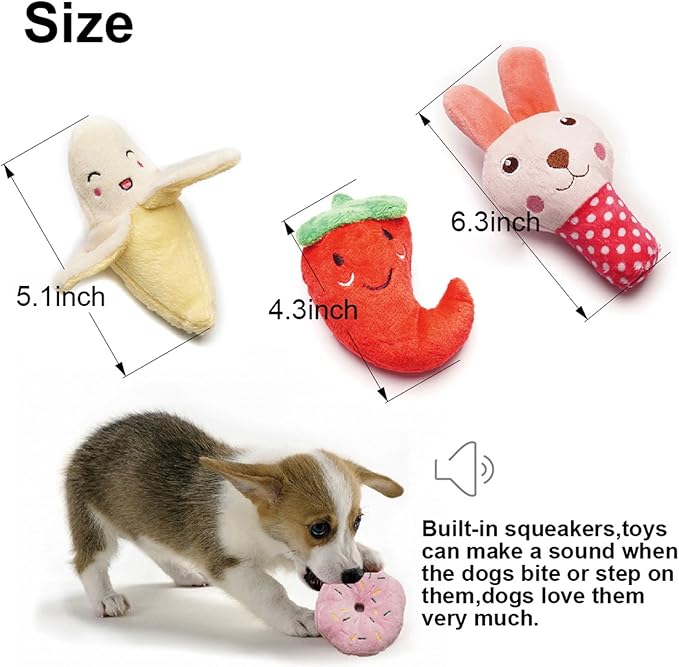 Interactive Plush Dog Toy Set, Squeaky Pet Chew Toys for Small & Medium Dogs, Multi-Shape Puppy Play Pack
