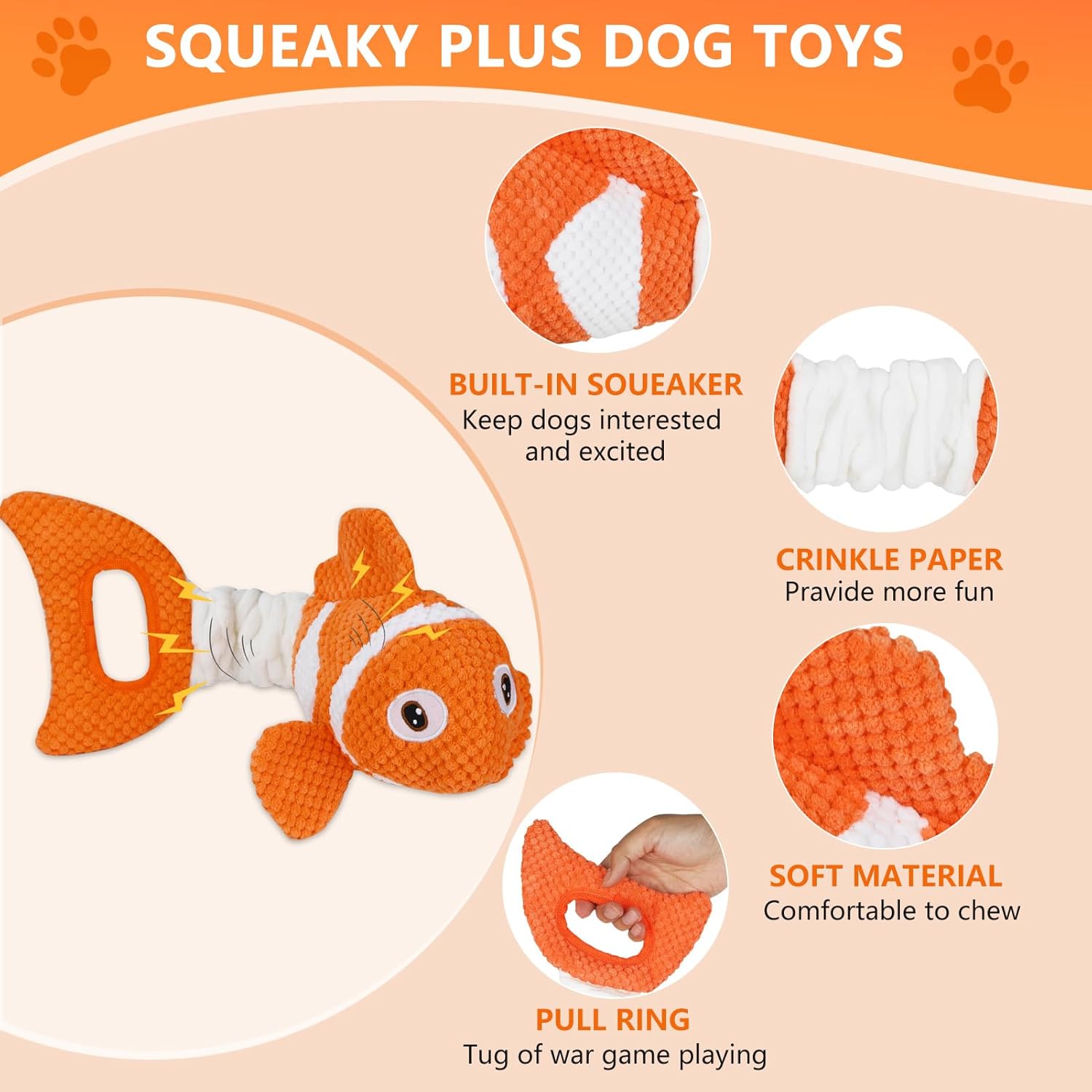 Interactive Fish Shape Dog Chew Toy Set, Durable Plush Rope Tug Toys for Small & Medium Dogs, Squeaky Training Pet Toy