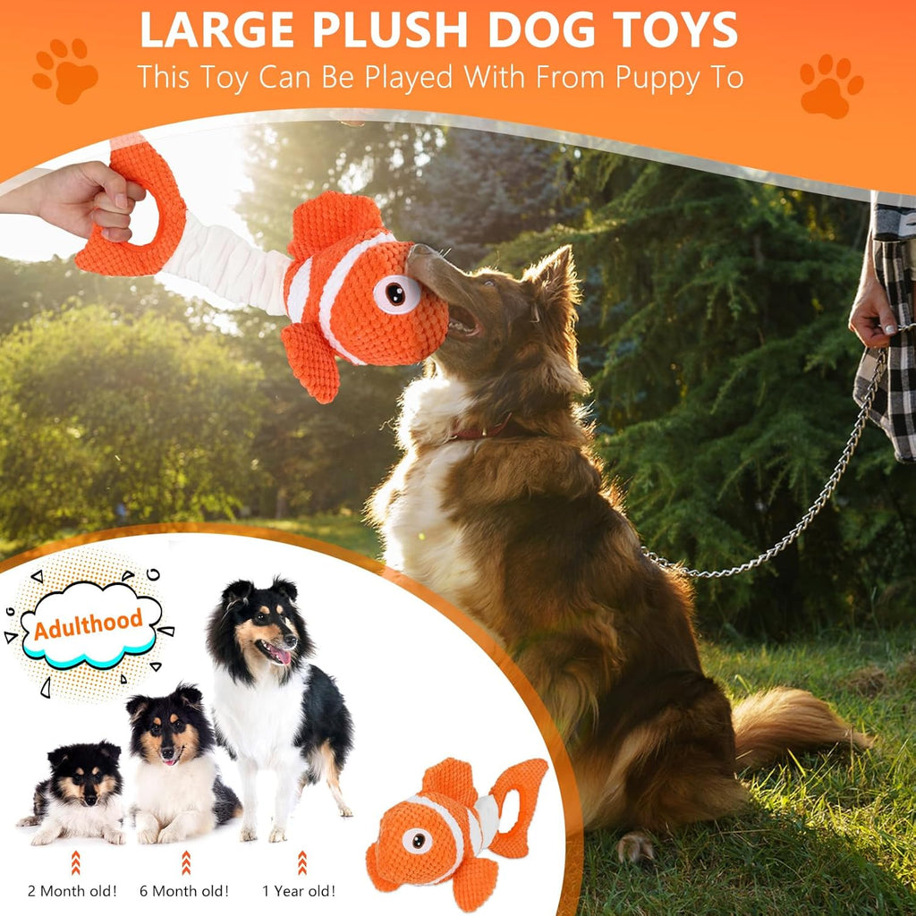 Interactive Fish Shape Dog Chew Toy Set, Durable Plush Rope Tug Toys for Small & Medium Dogs, Squeaky Training Pet Toy