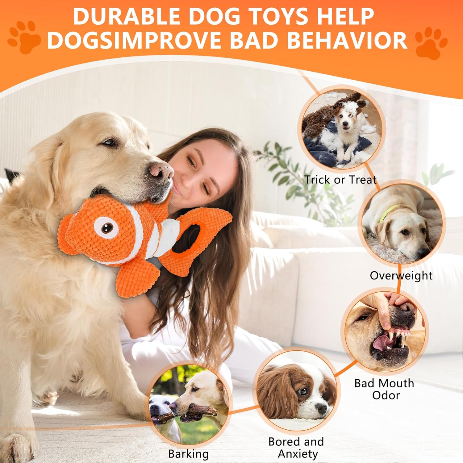 Interactive Fish Shape Dog Chew Toy Set, Durable Plush Rope Tug Toys for Small & Medium Dogs, Squeaky Training Pet Toy