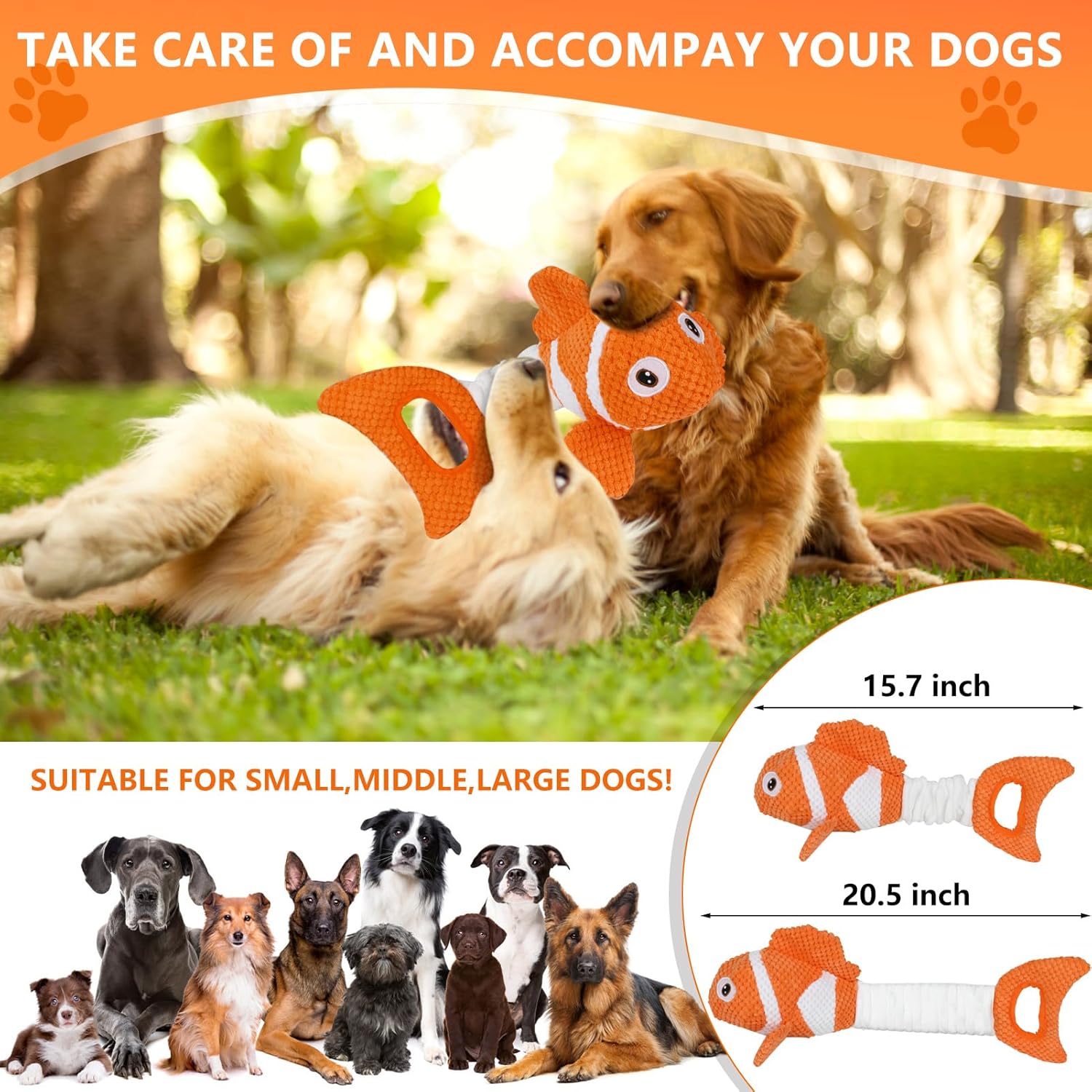 Interactive Fish Shape Dog Chew Toy Set, Durable Plush Rope Tug Toys for Small & Medium Dogs, Squeaky Training Pet Toy