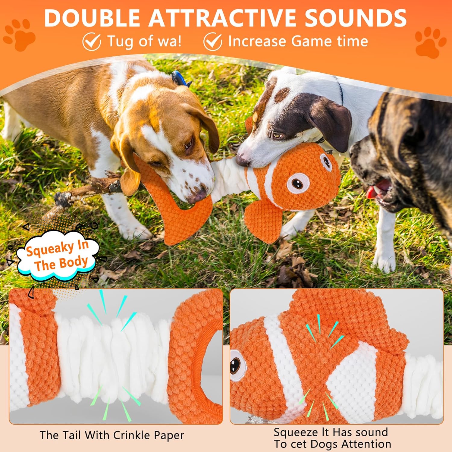 Interactive Fish Shape Dog Chew Toy Set, Durable Plush Rope Tug Toys for Small & Medium Dogs, Squeaky Training Pet Toy
