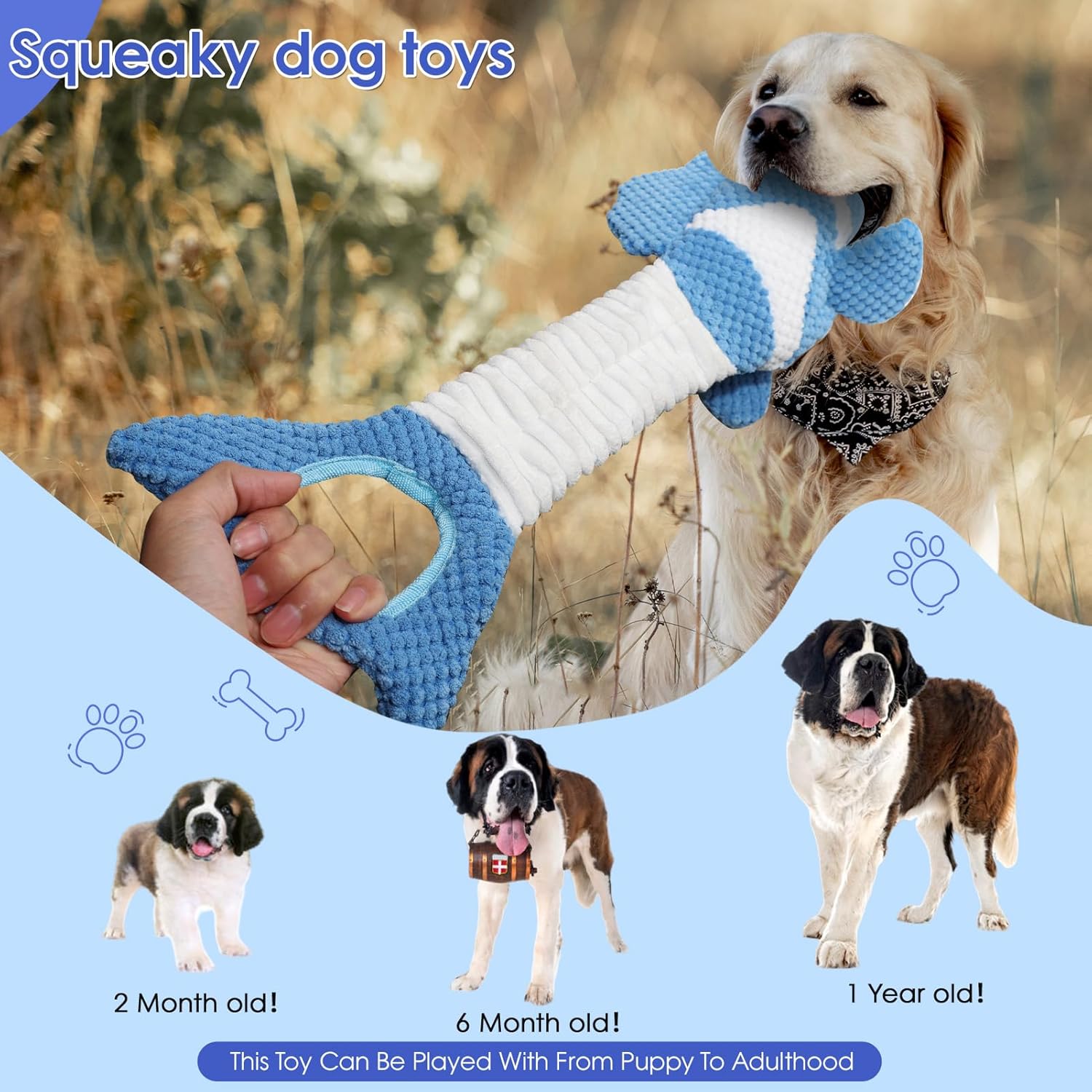 Interactive Fish Shape Dog Chew Toy Set, Durable Plush Rope Tug Toys for Small & Medium Dogs, Squeaky Training Pet Toy